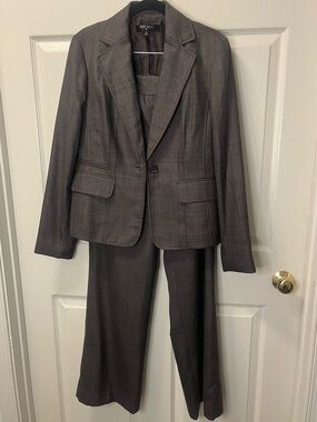 Nine West Brown/grey Women's 2pc Suit Jacket & Pants Fully Lined Size 6 Classic
